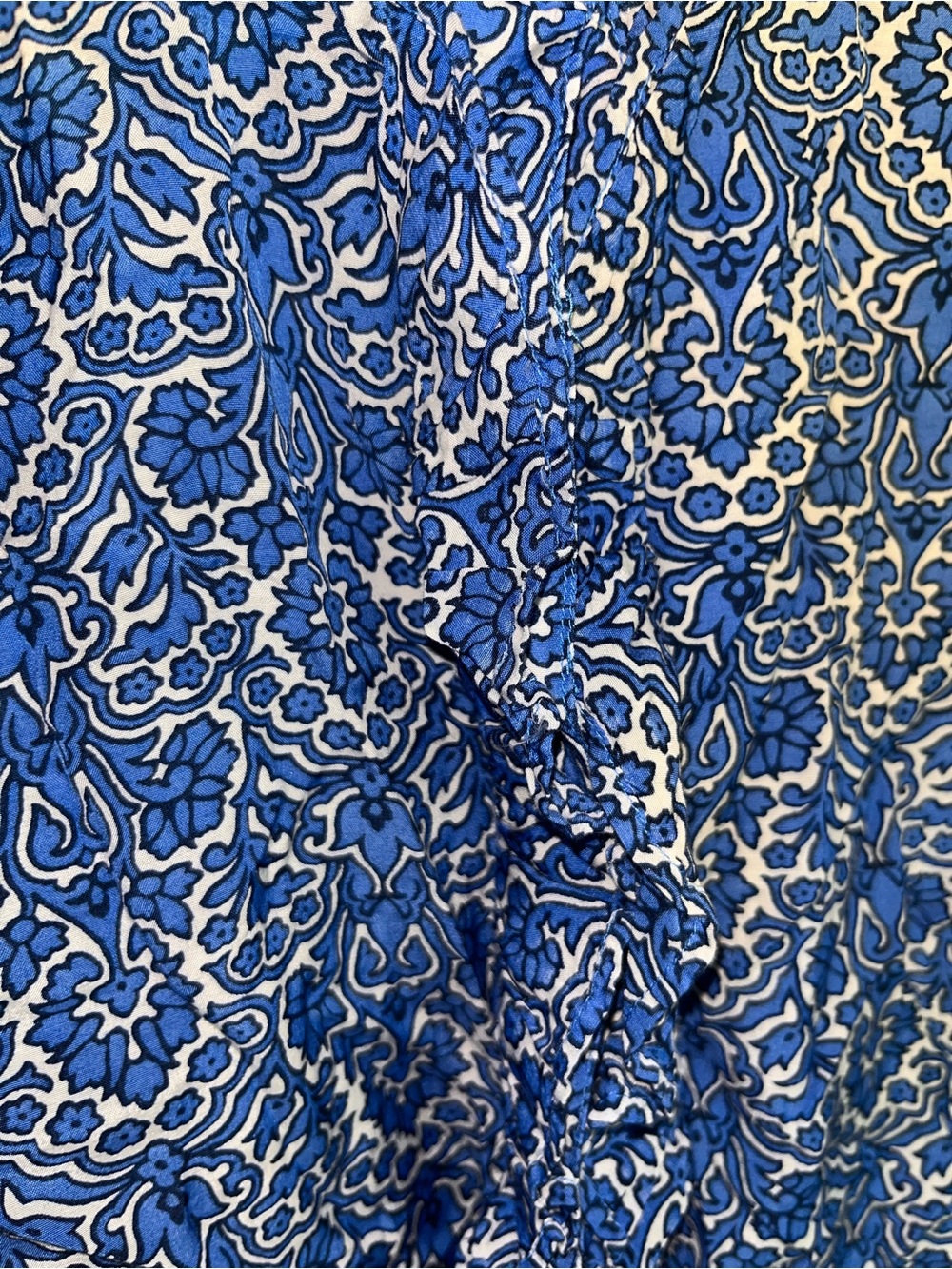 Talbots Ruffle Button Front Top Woodland Damask Blue Floral Small S - Picture 8 of 8